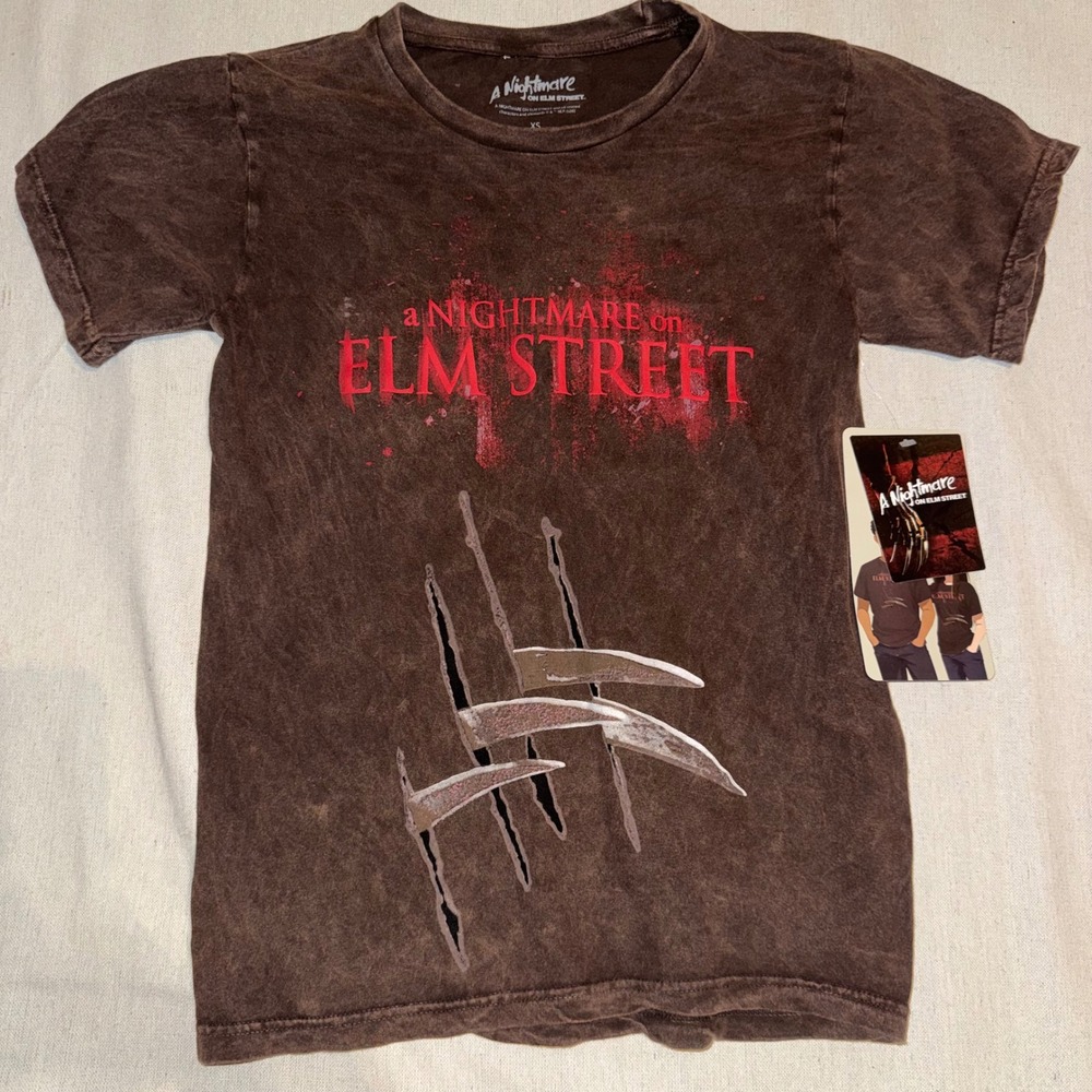 A Nightmare on Elm Street Graphic T-Shirt XS Brown Acid Wash Freddy Krueger New